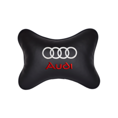 Подушка на подголовник экокожа Black с логотипом автомобиля AUDI Vital Technologies