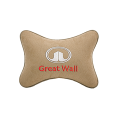 Подушка на подголовник алькантара Beige с логотипом автомобиля GREAT WALL Vital Technologies