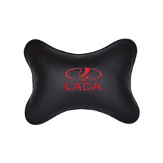 Подушка на подголовник экокожа Black (красная) с логотипом автомобиля LADA Vital Technologies