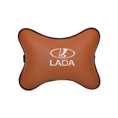 Подушка на подголовник экокожа Fox (белая) с логотипом автомобиля LADA Vital Technologies