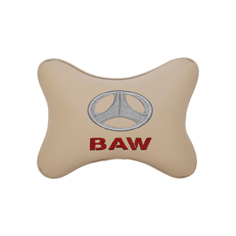 Подушка на подголовник экокожа Beige с логотипом автомобиля BAW Vital Technologies