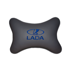 Подушка на подголовник экокожа L. Grey (синий) с логотипом автомобиля LADA Vital Technologies