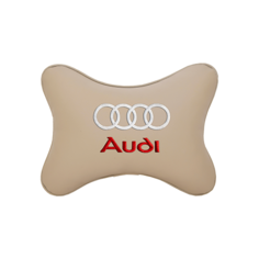 Подушка на подголовник экокожа Beige с логотипом автомобиля AUDI Vital Technologies