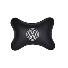 Подушка на подголовник экокожа Black (белая) с логотипом автомобиля Volkswagen Vital Technologies
