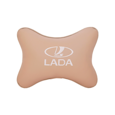 Подушка на подголовник экокожа Beige (белая) с логотипом автомобиля LADA Vital Technologies