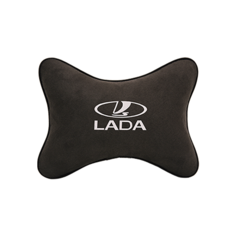 Подушка на подголовник алькантара Coffee (белая) с логотипом автомобиля LADA Vital Technologies