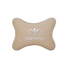 Подушка на подголовник экокожа Beige с логотипом автомобиля DAEWOO Vital Technologies