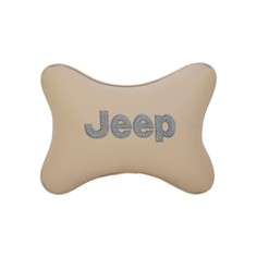 Подушка на подголовник экокожа Beige с логотипом автомобиля JEEP Vital Technologies
