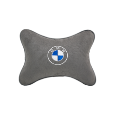 Подушка на подголовник алькантара L. Grey с логотипом автомобиля BMW Vital Technologies