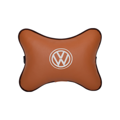 Подушка на подголовник экокожа Fox (белая) с логотипом автомобиля Volkswagen Vital Technologies