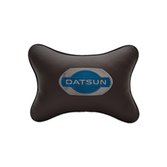 Подушка на подголовник экокожа Coffee с логотипом автомобиля DATSUN Vital Technologies