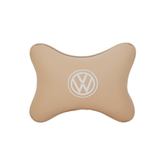 Подушка на подголовник экокожа Beige (белая) с логотипом автомобиля Volkswagen Vital Technologies