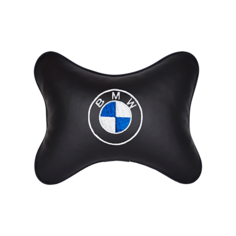 Подушка на подголовник экокожа Black с логотипом автомобиля BMW Vital Technologies