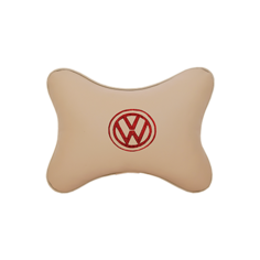 Подушка на подголовник экокожа Beige (красная) с логотипом автомобиля Volkswagen Vital Technologies