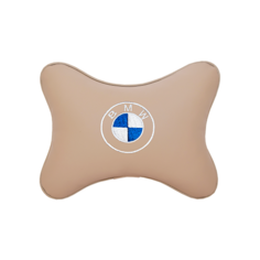 Подушка на подголовник экокожа Beige с логотипом автомобиля BMW Vital Technologies