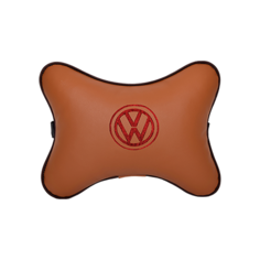 Подушка на подголовник экокожа Fox (красный) с логотипом автомобиля Volkswagen Vital Technologies