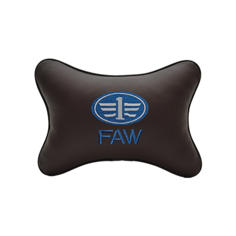 Подушка на подголовник экокожа Coffee с логотипом автомобиля FAW Vital Technologies