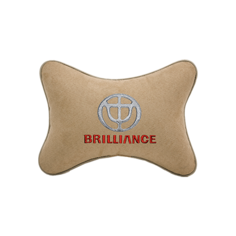 Подушка на подголовник алькантара Beige с логотипом автомобиля BRILLIANCE Vital Technologies