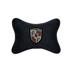 Подушка на подголовник алькантара Black с логотипом автомобиля PORSCHE Vital Technologies