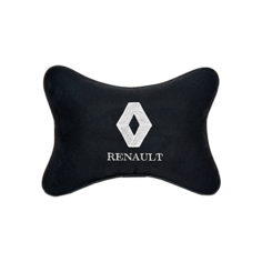 Подушка на подголовник алькантара Black (белый) с логотипом автомобиля Renault Vital Technologies