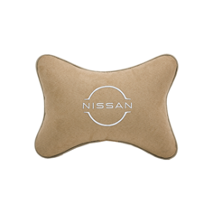 Подушка на подголовник алькантара Beige с логотипом автомобиля NISSAN (new) Vital Technologies