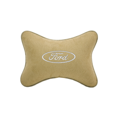 Подушка на подголовник алькантара Beige (белая) с логотипом автомобиля FORD Vital Technologies