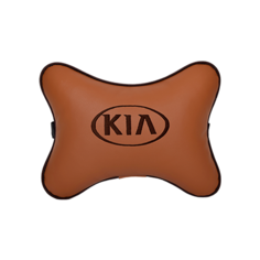 Подушка на подголовник экокожа Fox (коричневый) с логотипом автомобиля KIA Vital Technologies