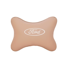 Подушка на подголовник экокожа Beige (белая) с логотипом автомобиля FORD Vital Technologies