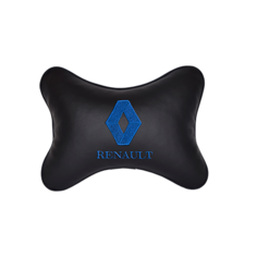 Подушка на подголовник экокожа Black (синяя) с логотипом автомобиля RENAULT Vital Technologies
