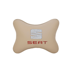 Подушка на подголовник экокожа Beige с логотипом автомобиля SEAT Vital Technologies