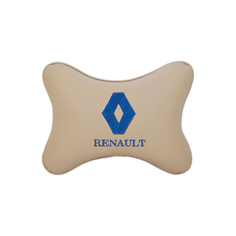 Подушка на подголовник экокожа Beige (синий) с логотипом автомобиля Renault Vital Technologies
