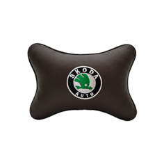 Подушка на подголовник экокожа Coffee с логотипом автомобиля SKODA Vital Technologies