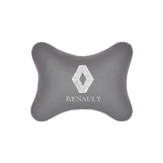 Подушка на подголовник экокожа L. Grey (белый) с логотипом автомобиля Renault Vital Technologies