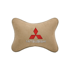Подушка на подголовник алькантара Beige с логотипом автомобиля MITSUBISHI Vital Technologies