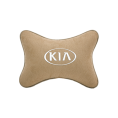 Подушка на подголовник алькантара Beige (белая) с логотипом автомобиля KIA Vital Technologies