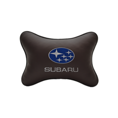 Подушка на подголовник экокожа Coffee с логотипом автомобиля SUBARU Vital Technologies