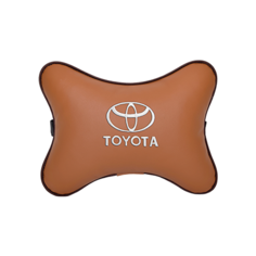 Подушка на подголовник экокожа Fox (белая) с логотипом автомобиля TOYOTA Vital Technologies