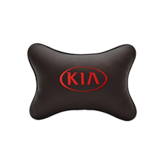 Подушка на подголовник экокожа Coffee (красный логотип) с логотипом автомобиля KIA Vital Technologies