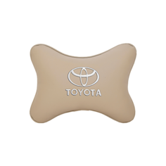 Подушка на подголовник экокожа Beige (белая) с логотипом автомобиля TOYOTA Vital Technologies