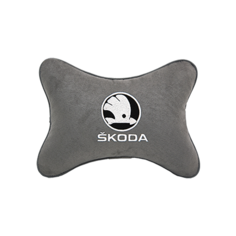 Подушка на подголовник алькантара L. Grey (белая) с логотипом автомобиля SKODA Vital Technologies