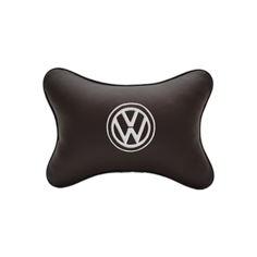 Подушка на подголовник экокожа Coffee (белая) с логотипом автомобиля Volkswagen Vital Technologies