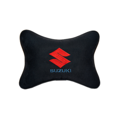 Подушка на подголовник алькантара Black с логотипом автомобиля SUZUKI Vital Technologies