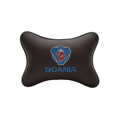 Подушка на подголовник экокожа Coffee с логотипом автомобиля SCANIA Vital Technologies