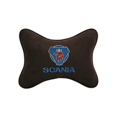 Подушка на подголовник алькантара Coffee с логотипом автомобиля SCANIA Vital Technologies