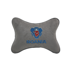 Подушка на подголовник алькантара L. Grey с логотипом автомобиля SCANIA Vital Technologies