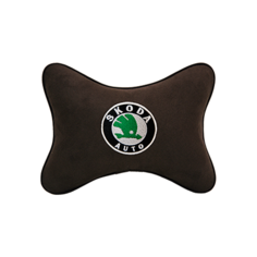 Подушка на подголовник алькантара Coffee с логотипом автомобиля Skoda Vital Technologies