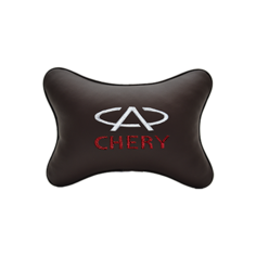Подушка на подголовник экокожа Coffee с логотипом автомобиля CHERY Vital Technologies