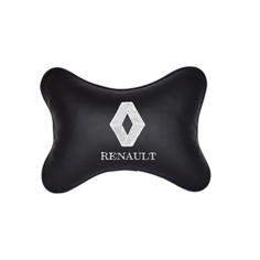 Подушка на подголовник экокожа Black (белая) с логотипом автомобиля RENAULT Vital Technologies