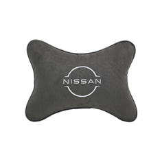 Подушка на подголовник алькантара D. Grey с логотипом автомобиля NISSAN (new) Vital Technologies