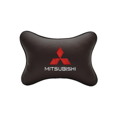 Подушка на подголовник экокожа Coffee с логотипом автомобиля MITSUBISHI Vital Technologies